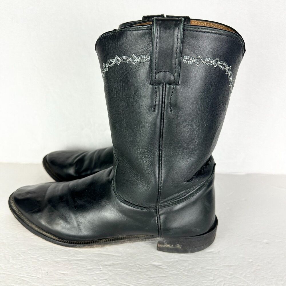 Justin Men's Brock Boots 10" Size 10.5 D Black Leather Western USA Made Roper